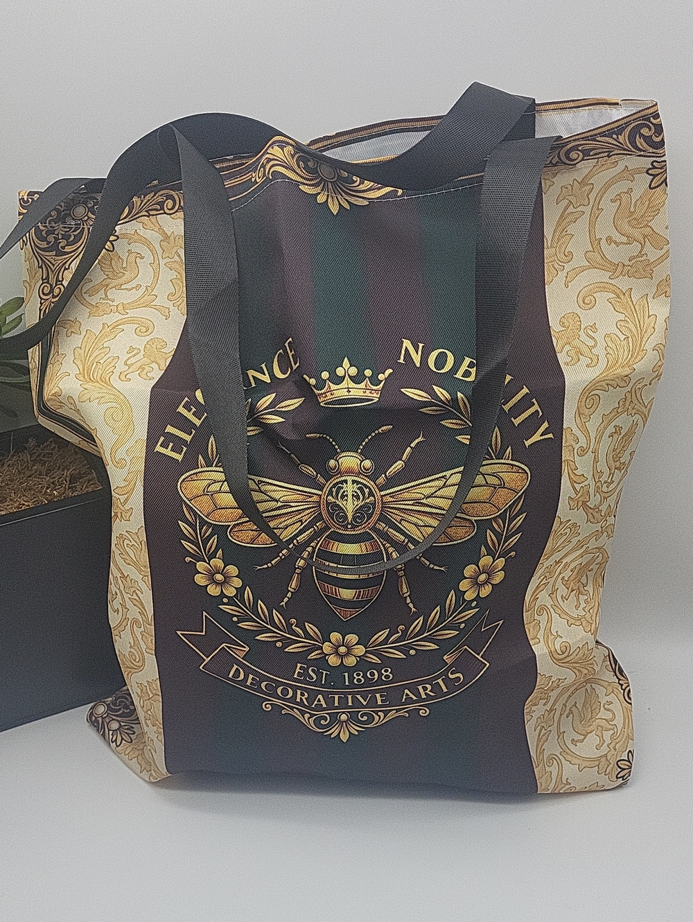 Bee Stripe Tote Bag in Red, Green & Gold